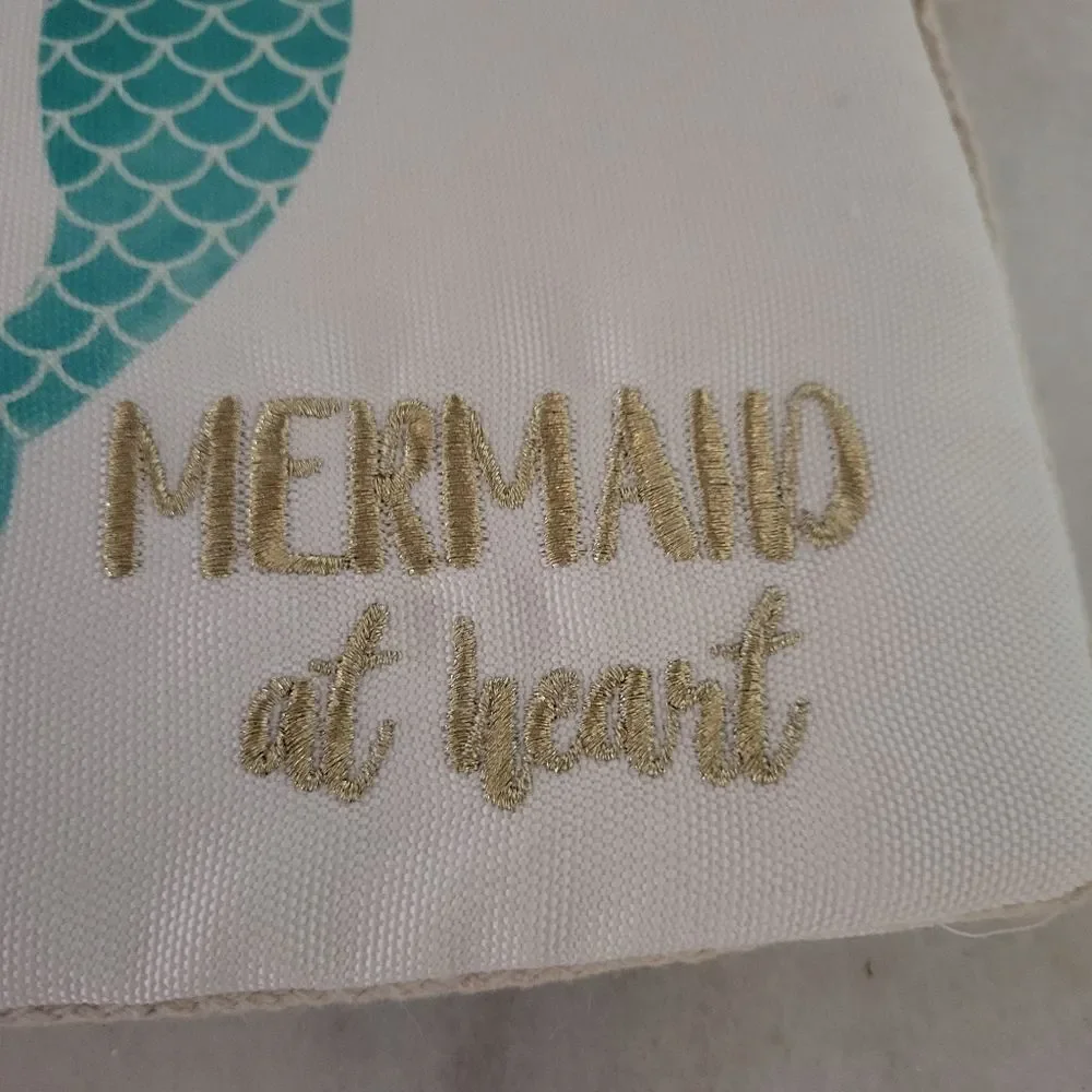 Mermaid At Heart Cream Turquoise Gold Zip Pocket Cosmetics Bag Pouch NEW